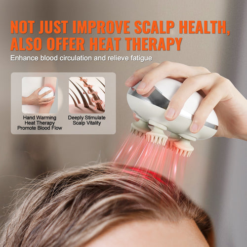 Electric Scalp Massager with Heat – Rechargeable Waterproof Head Massager for Hair Growth, Deep Cleaning & Stress Relief