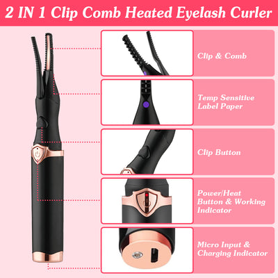 2-in-1 Heated Eyelash Curler with Comb