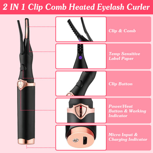 2-in-1 Heated Eyelash Curler with Comb