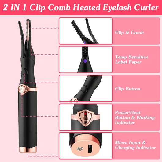 2-in-1 Heated Eyelash Curler with Comb