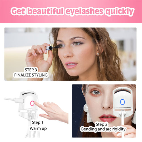 Heated Eyelash Curler Electric with Temperature Control – Mini Portable USB Rechargeable Lash Curler for Long-Lasting Lift