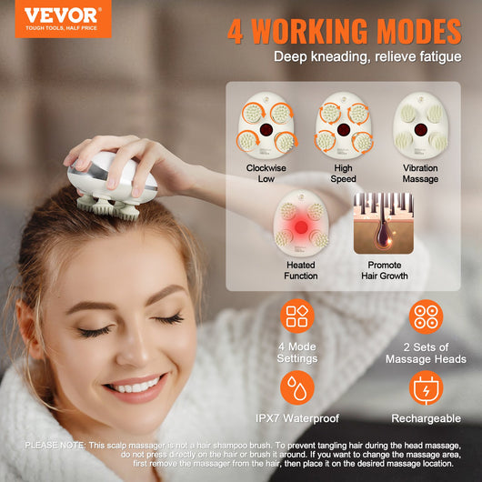 Electric Scalp Massager with Heat – Rechargeable Waterproof Head Massager for Hair Growth, Deep Cleaning & Stress Relief
