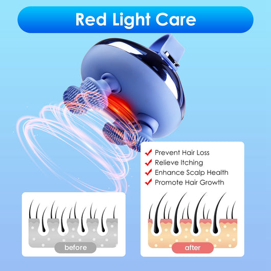Electric Scalp Massager Rechargeable IPX7 Waterproof Head Massager with Red Light Therapy, 3 Modes & Multi-Use for Men, Women & Pets