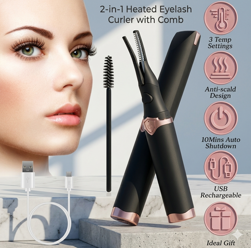 2-in-1 Heated Eyelash Curler with Comb